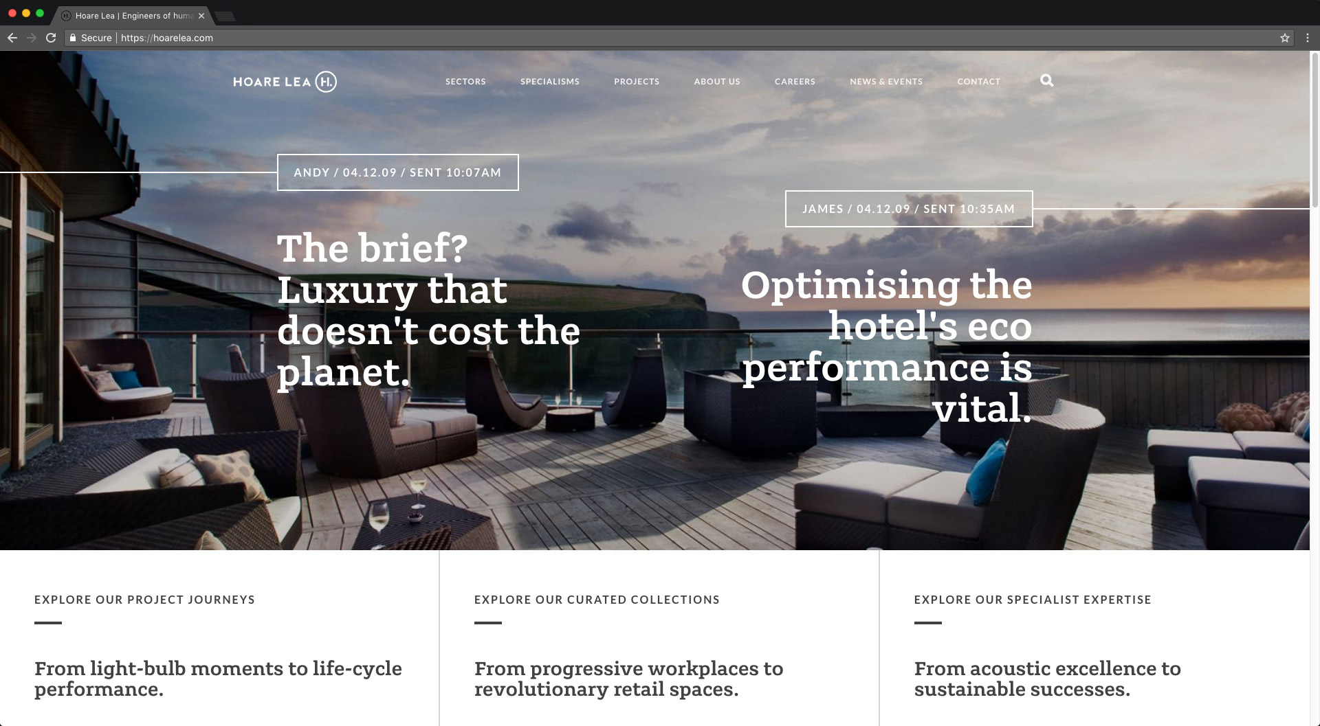 A screenshot of Hoare Lea's homepage