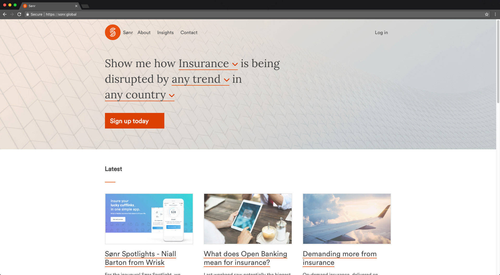 A screenshot of Sønr's homepage